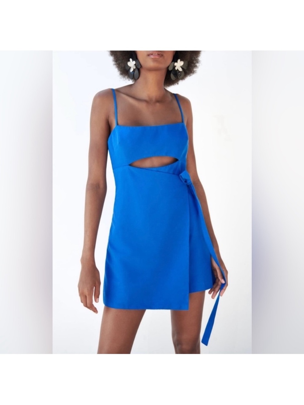 Zara Cobalt Blue Cutout Wrap Mini Jumpsuit